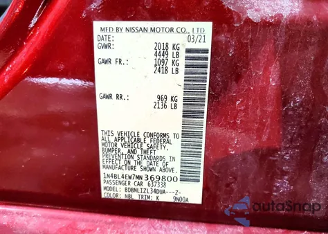 2021 Nissan Altima Sl from USA, damaged, VIN 1N4BL4EW7MN369800